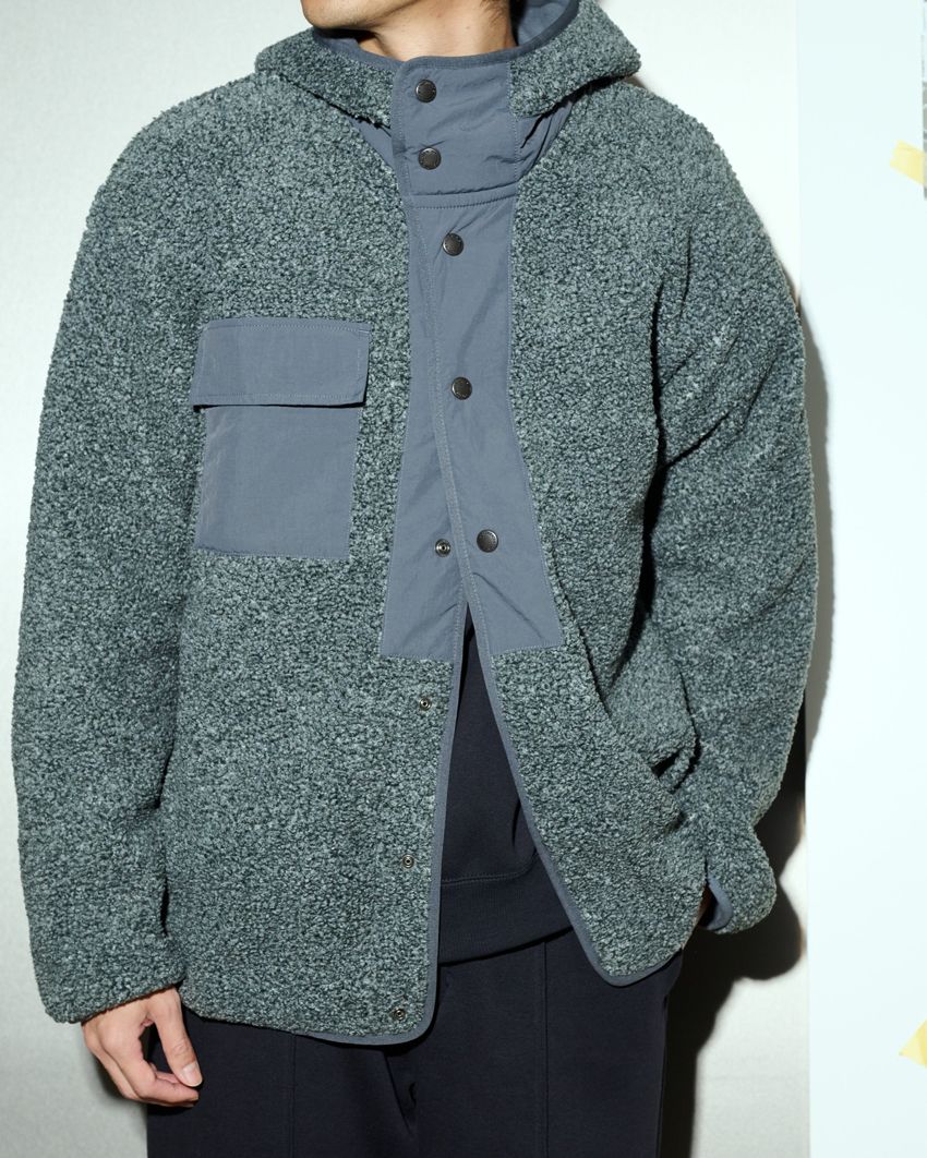 「ボアフリーススナップパーカ」4990円／GU×エンジニアド ガーメンツ（GU　0120-856-453）165cm痩せ型、Mサイズ着用