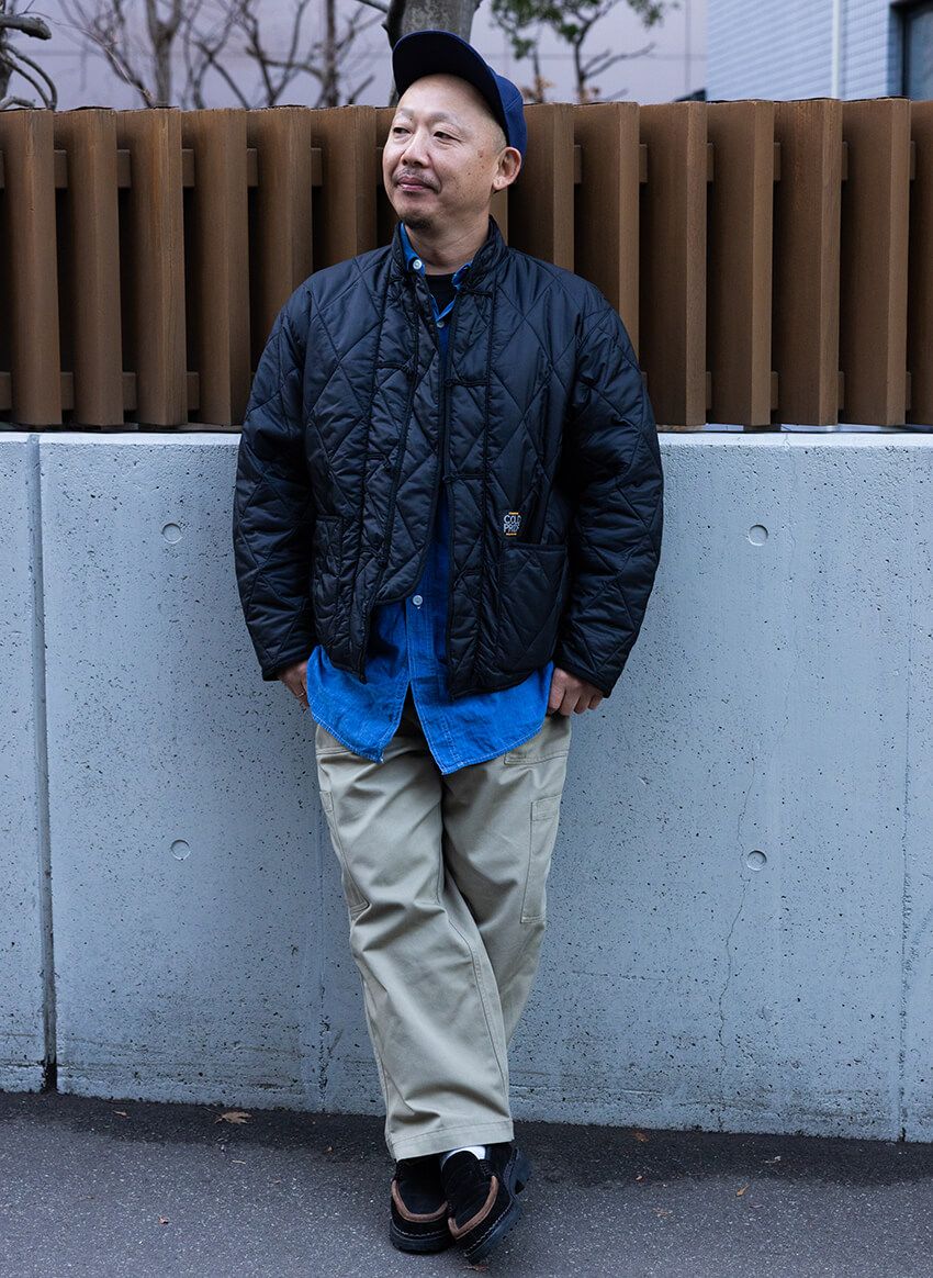 ジャケット=スタビライザージーンズ シャツ=モンゴメリーワード パンツ=ネクサスセブン 靴=パラブーツ ソックス=不明 帽子=ザ・シューゲイザー