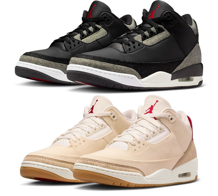 ［上］「GLOBAL AJ3 (BLACK)」、［下］「JORDAN 3（Year of the Horse）」各3万4430円／リーバイス x ジョーダンブランド コレクション（リーバイ・ストラウス ジャパン　0120-099-501）