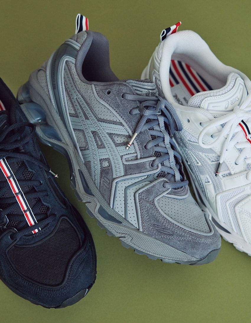 スニーカー各6万6000円［右は3月23日（月）、中・左は3月4日（水）発売］／アシックス × トム ブラウン（トム ブラウン 青山　03-5774-4668）