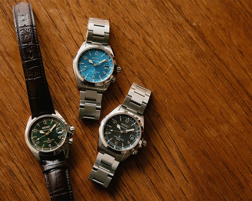 セイコー プロスペックス「アルピニスト メカニカル」。SSケース、46.4 39.5㎜径、自動巻き。左から12万6500円、14万3000円、14万3000円／すべてセイコー プロスペックス（セイコーウオッチ　0120-061-012）