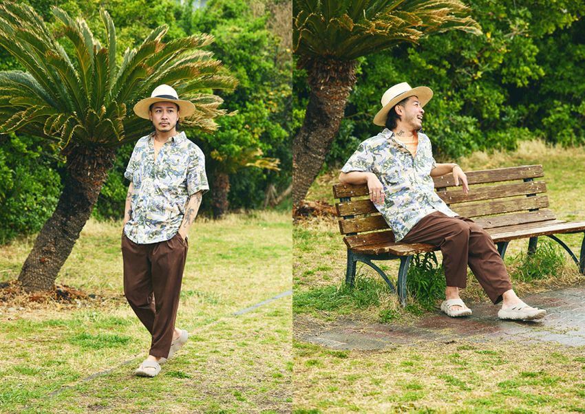 シューズ「スライブ リバイブ フリップ」6930円、シャツ 9350円、パンツ1万3200円／すべてコロンビア（コロンビアスポーツウェアジャパン　0120-193-803）