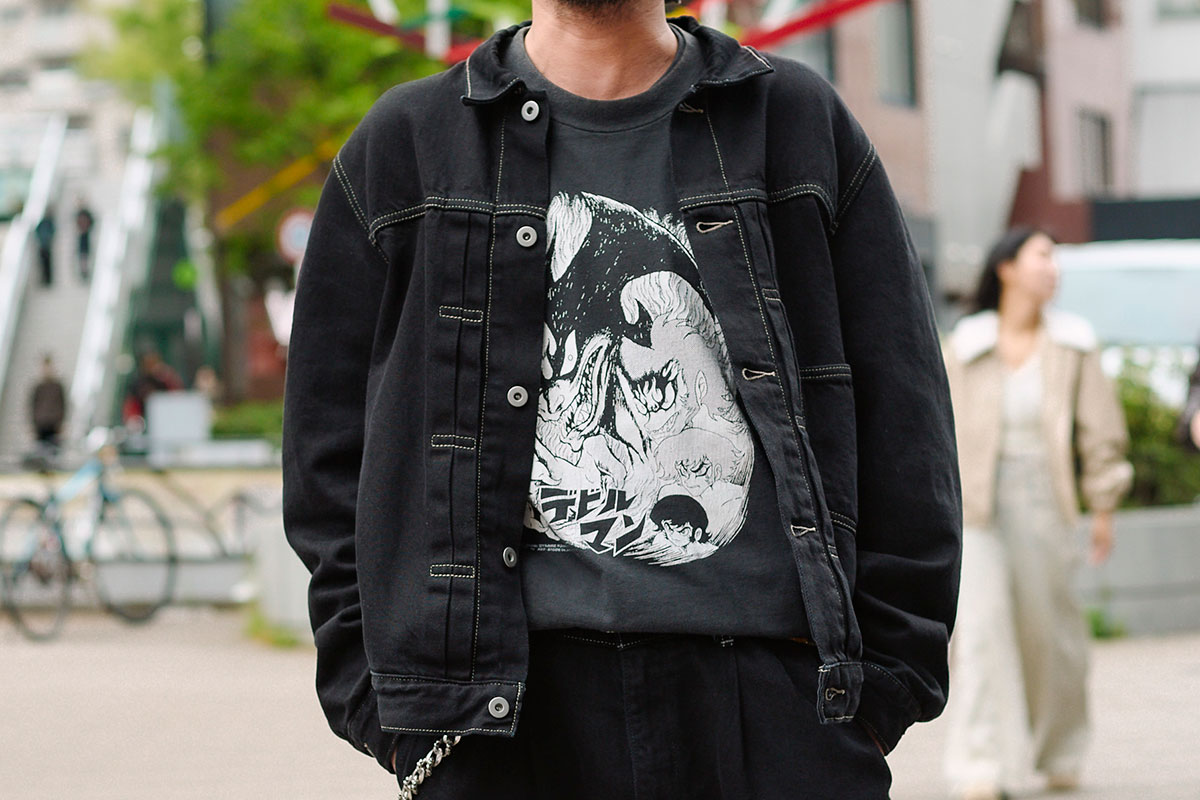 ブラックデニムジャケット　gジャン　swag fuckthisindustry ブラックのGジャン」の着こなし好例！5人のスナップから読み解く春の