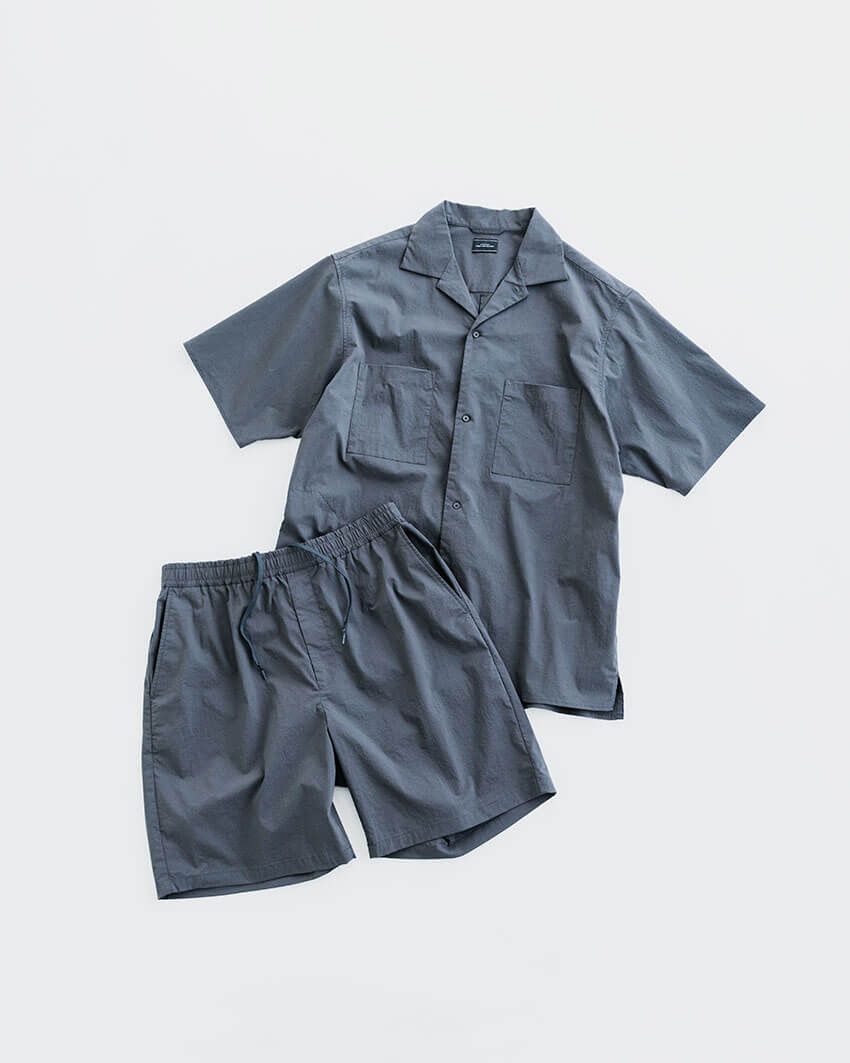 シャツ8910円、ショーツ8910円／すべてグリーンレーベル リラクシング　store.united-arrows.co.jp/brand/glr/