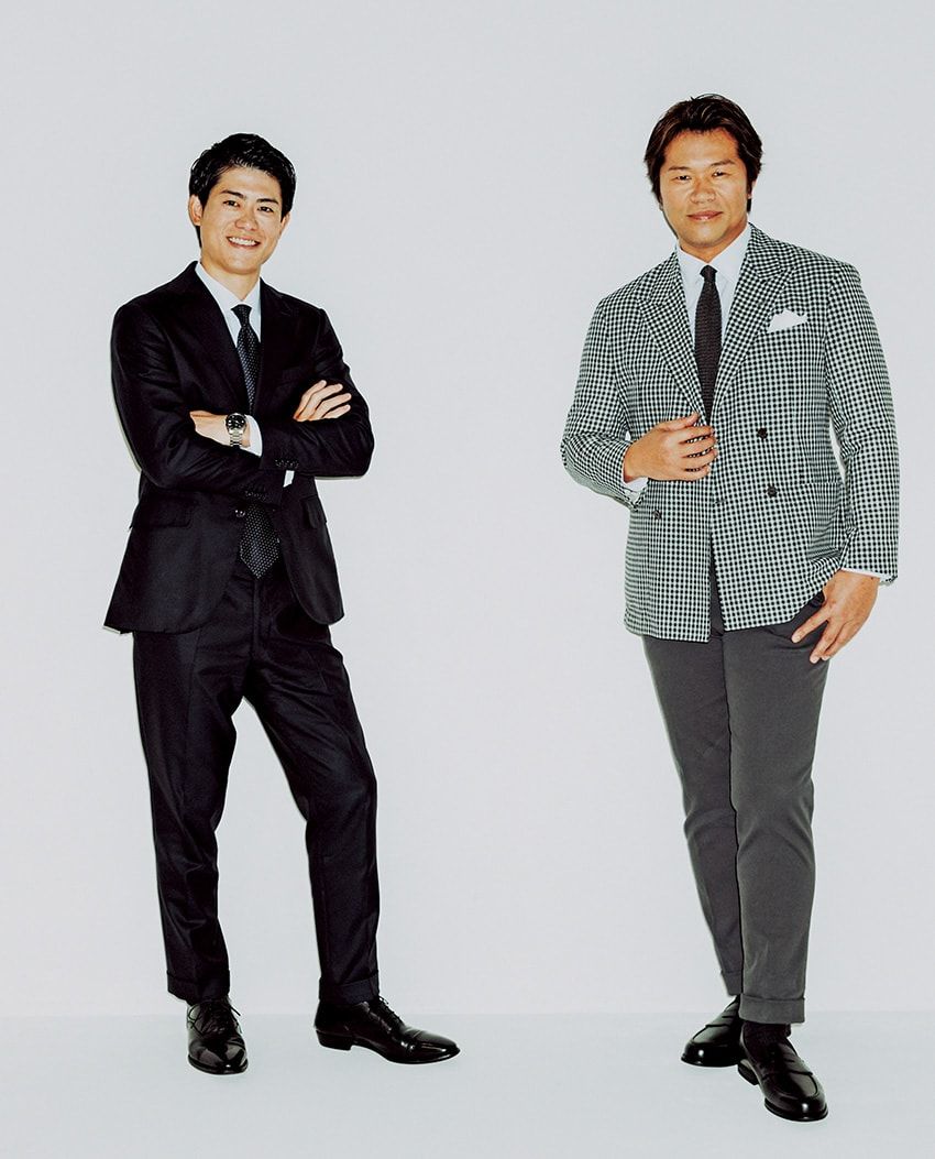 右●ジャケット3万2890円／グービ（スーツスクエア TOKYO GINZA　03-6264-4704）、靴12万7600円／クロケット&ジョーンズ（トレーディングポスト青山本店　03-5474-8725）