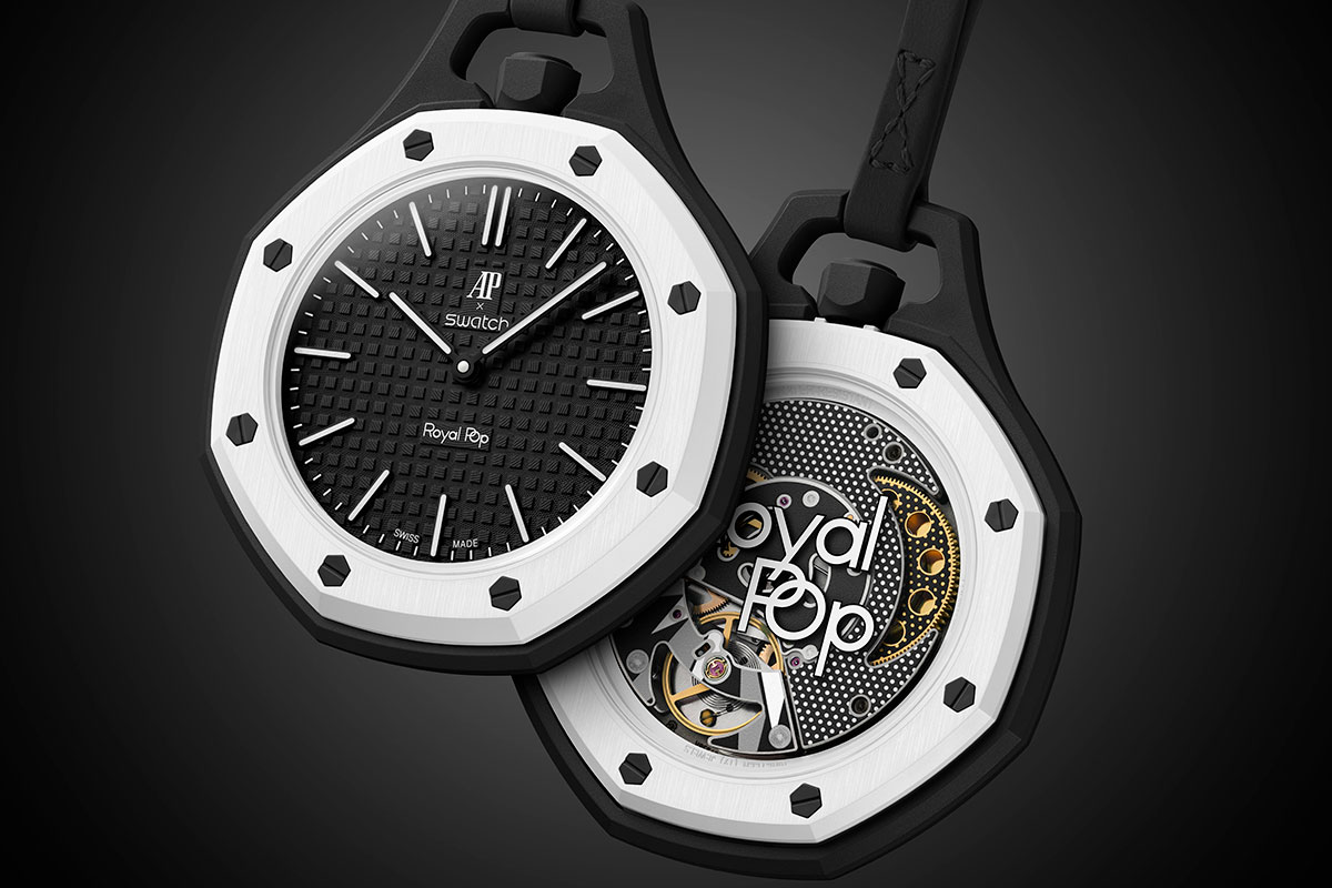 美品 AP×Swatch ロイヤルオーク ポケットウォッチ 白黒 懐中時計 SNSで大バズリ「オーデマ ピゲ×スウォッチ」の全貌を公開！“ロイヤル