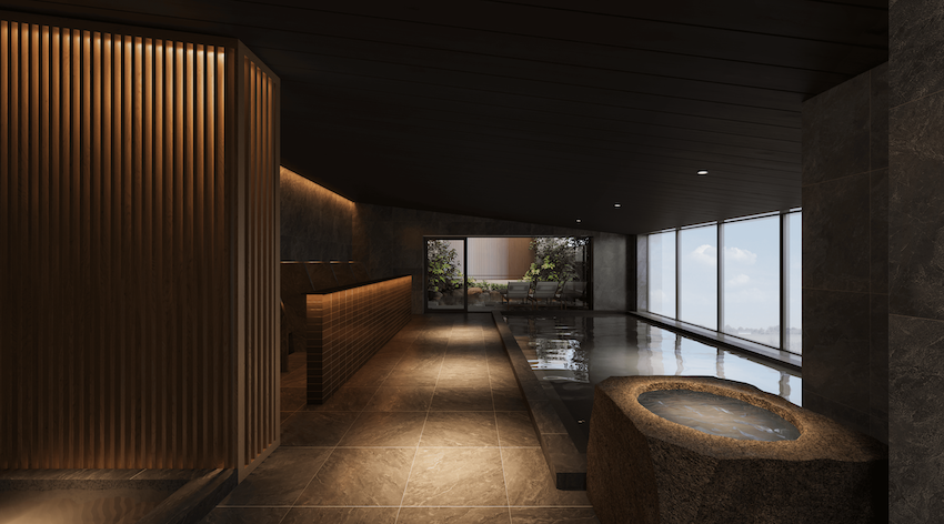 「KOKO HOTELS」から生まれた、日本の温泉文化を体験できる新ブランド「kokonoyu」は、「Retreat―自分と向き合い、心を解き放つ滞在―」がコンセプト。その第１号店として、大分・別府駅から徒歩３分という好立地に「kokonoyu別府」を2027年夏開業予定。最上階に露天風呂つきの天然温泉を備える10階建て、全150室。©UDS
