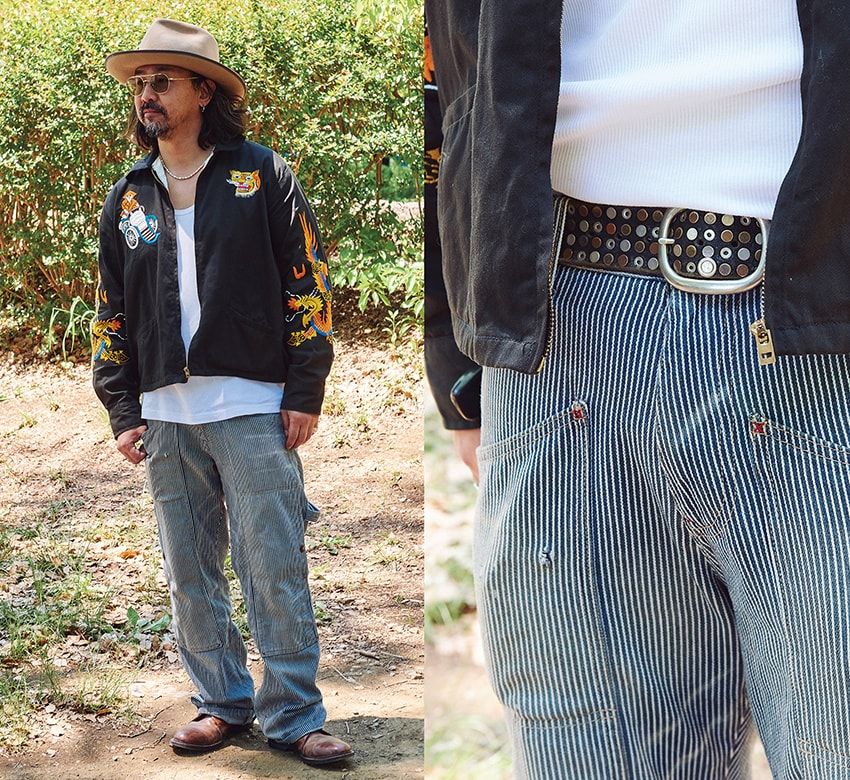 ベルト＝不明　ジャケット＝古着　パンツ＝PPFM　靴＝アルフレッド バニスター