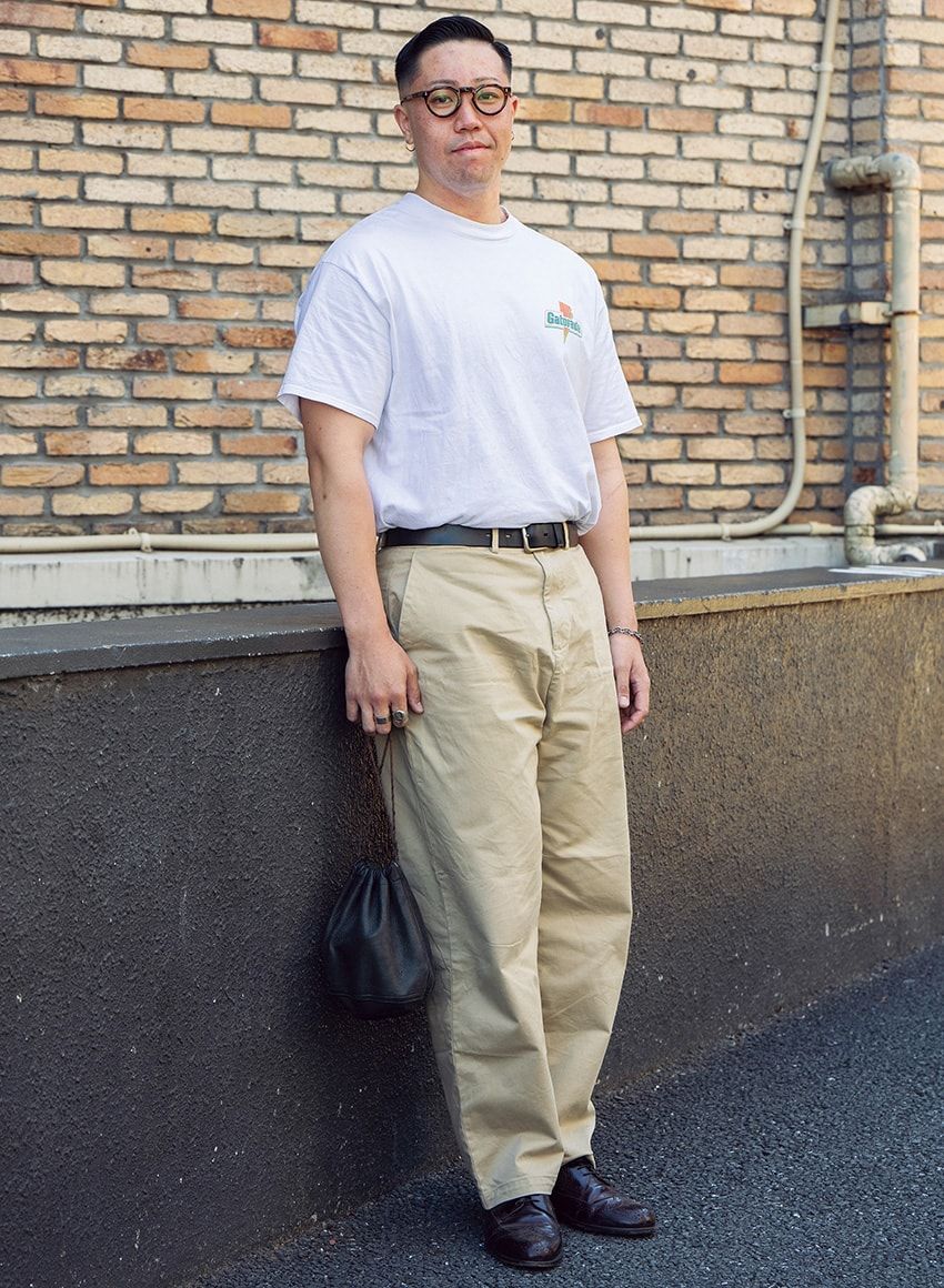 バッグ＝フィルザビル　Tシャツ＝古着　パンツ＝ギャップ　メガネ＝レスカ ルネティエ