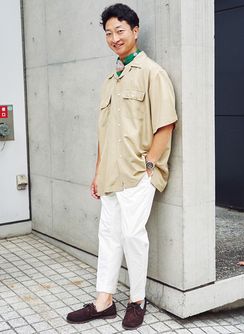 腕時計＝チューダー　シャツ＝ポロ ラルフ ローレン　パンツ＝古着
