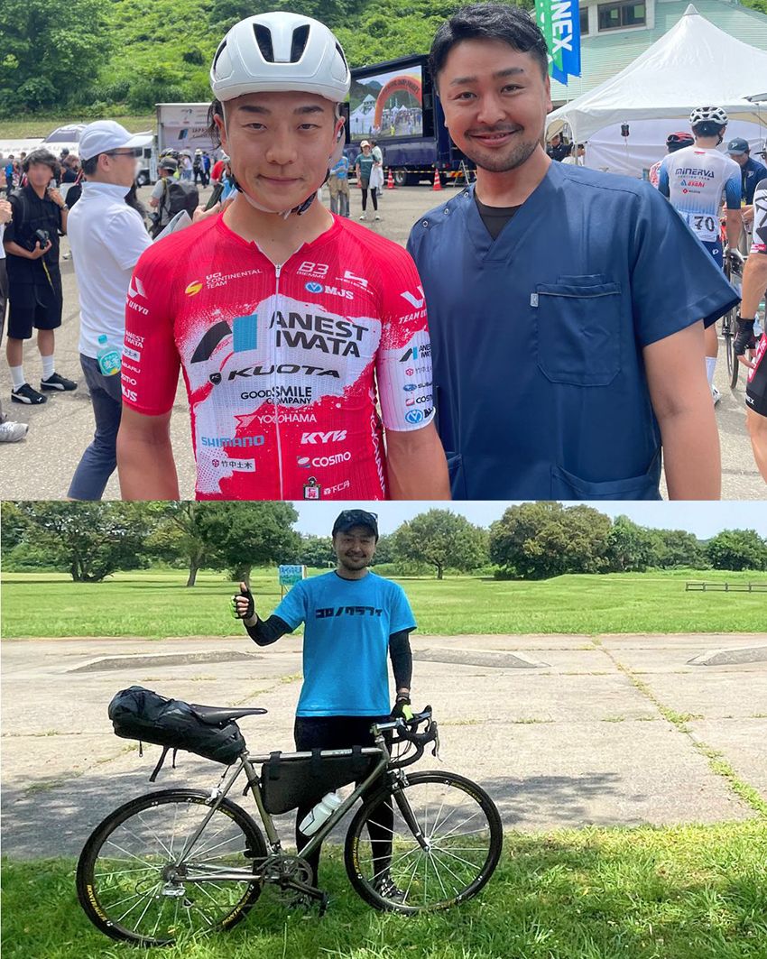 自転車競技のスポーツドクターとして、レースの現場に立つことも。スピードが速く、落車のリスクも高い自転車競技では、応急処置にあたる医師の存在が欠かせない。趣味として楽しむ自転車は、医師としての活動にもつながっている。また、自転車でキャンプに行くこともあるのだとか。