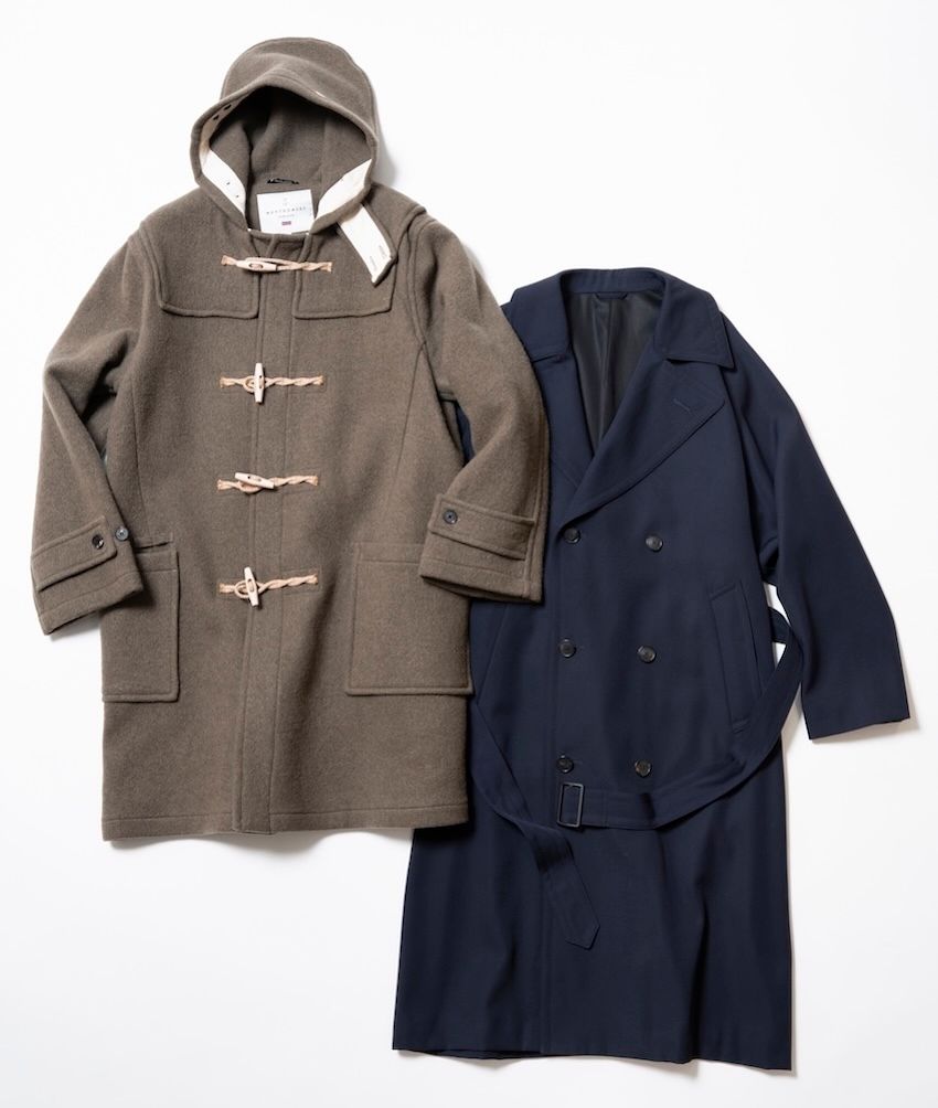 （左から）ダッフルコート11万7700円／モンゴメリー（トヨダトレーディング プレスルーム　03−5350−5567）、トレンチコート24万2000円／ユーゲン（イデアス　03−6869−4279）