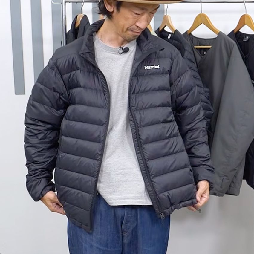ハラ（178cm、60kg）は「マーモット× ユナイテッドアローズ グリーンレーベル リラクシング」のLサイズを着用