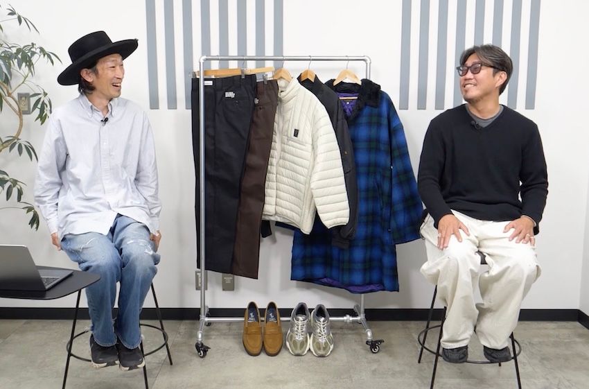 ［左］原 亮太●OCEANS統括編集長。’79年生まれ。落語好きな愛知県出身者。シャツ／ブルックスブラザーズ、デニム／ヒステリックグラマー、靴／On（すべて私物）［右］菊池陽之介●’79年生まれ。スタイリスト熊谷隆志氏に師事し、2004年に独立した敏腕。ニット／オーラリー、パンツ／アンセルム、靴／サロモン（すべて私物）