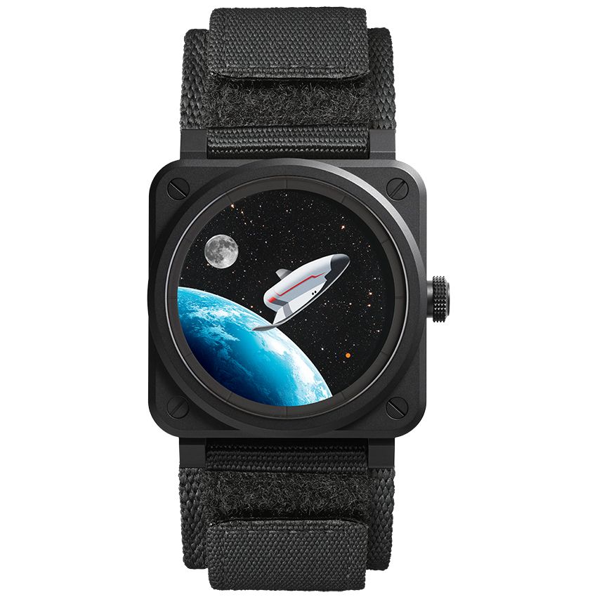 「BR-03 スペースミッション」自動巻き。ブラックセラミックケース、幅41mm、厚さ10.6mm。パワーリザーブ約54時間、100m防水。世界999本限定。74万8000円