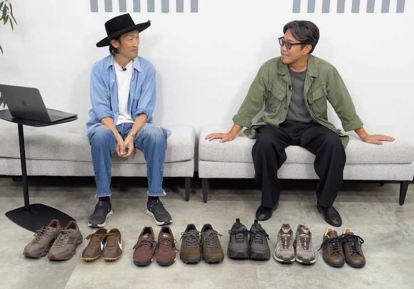 ［左］原 亮太●OCEANS統括編集長。’79年生まれ。落語好きな愛知県出身者。シャツ／OOO、Tシャツ／OOO、デニム／ヒステリックグラマー、靴／On（すべて私物）［右］菊池陽之介●’79年生まれ。スタイリスト熊谷隆志氏に師事し、2004年に独立した敏腕。Tシャツ／OOO、ジャケット／古着、パンツ／OOO、シューズ／オーラリー（すべて私物）