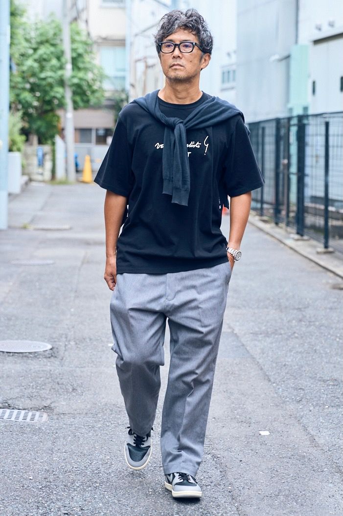 カーディガン ジョンスメドレー  Tシャツ アニエスべー×フラグメント  パンツ シークエル  シューズ ナイキ  眼鏡 泰八郎謹製×ユニフォームエクスペリメント  腕時計 ロレックス