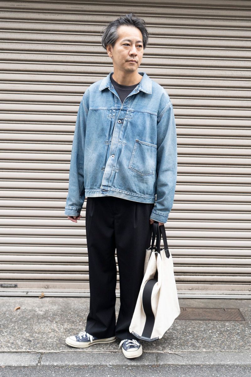 Gジャン アプレッセ  Tシャツ アプレッセ  パンツ オーラリー  シューズ コンバース  バッグ ジルサンダー