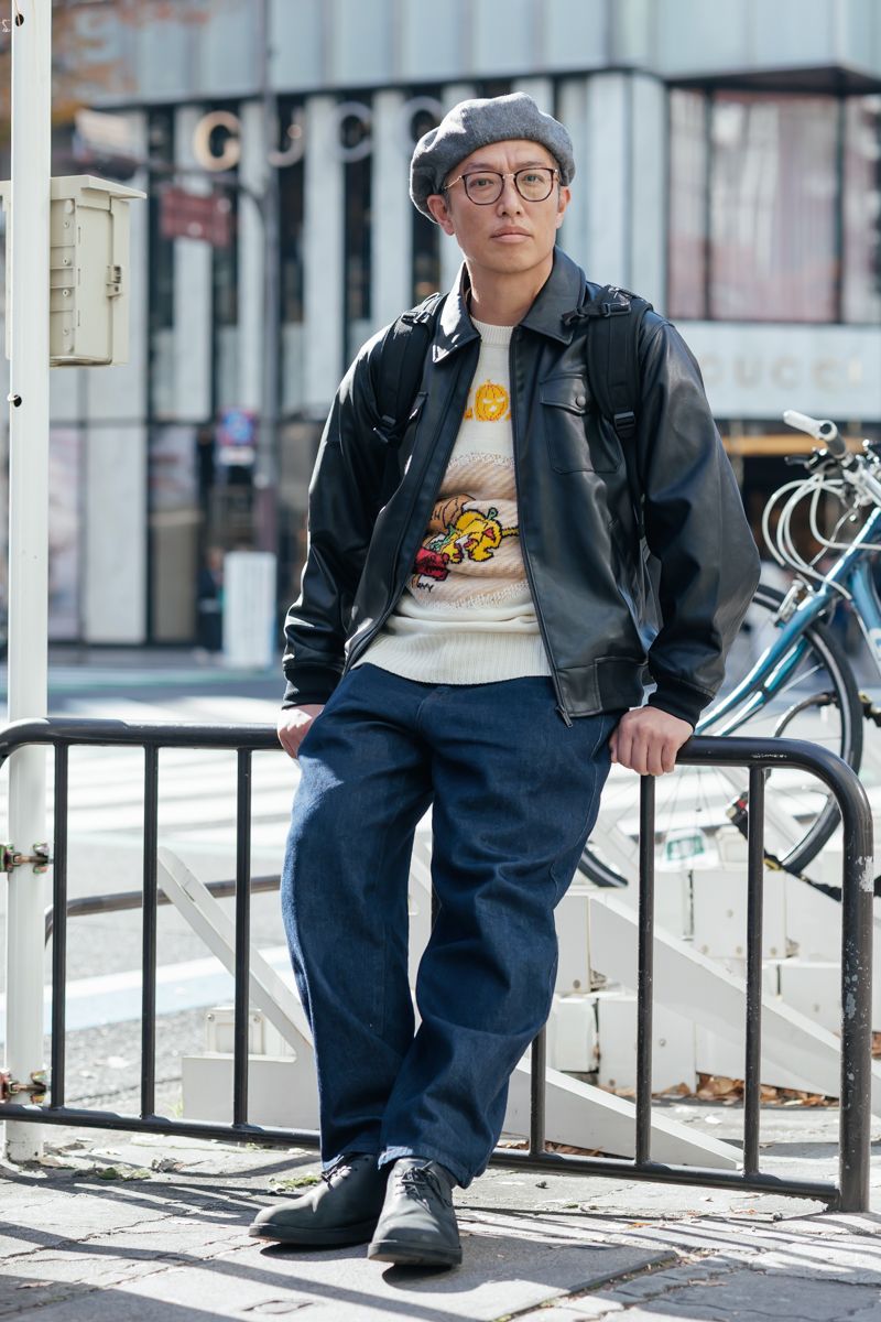 ジャケット ジーユー×アンダーカバー  ニット ビューティフルピープル  デニム ユニクロ  シューズ ダナー  帽子 不明  眼鏡 レイバン  バッグ フェンダー