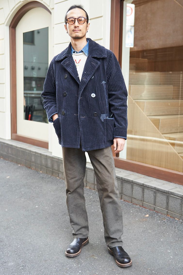 ジャケット ダブルアールエル  ニット ダブルアールエル  シャツ ポロラルフローレン  パンツ ダブルアールエル  シューズ ローリングダブトリオ  眼鏡 ユニクロ  ネックレス ゴローズ