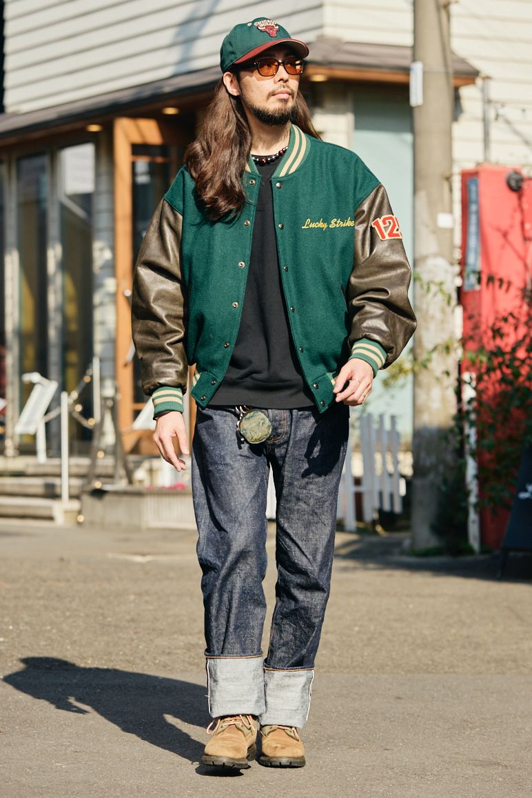 ジャケット ノーブランド  スウェット ユニクロ  デニム リーバイス  シューズ ティンバーランド  帽子 ニューエラ  眼鏡 ジンズ  バッグ 不明