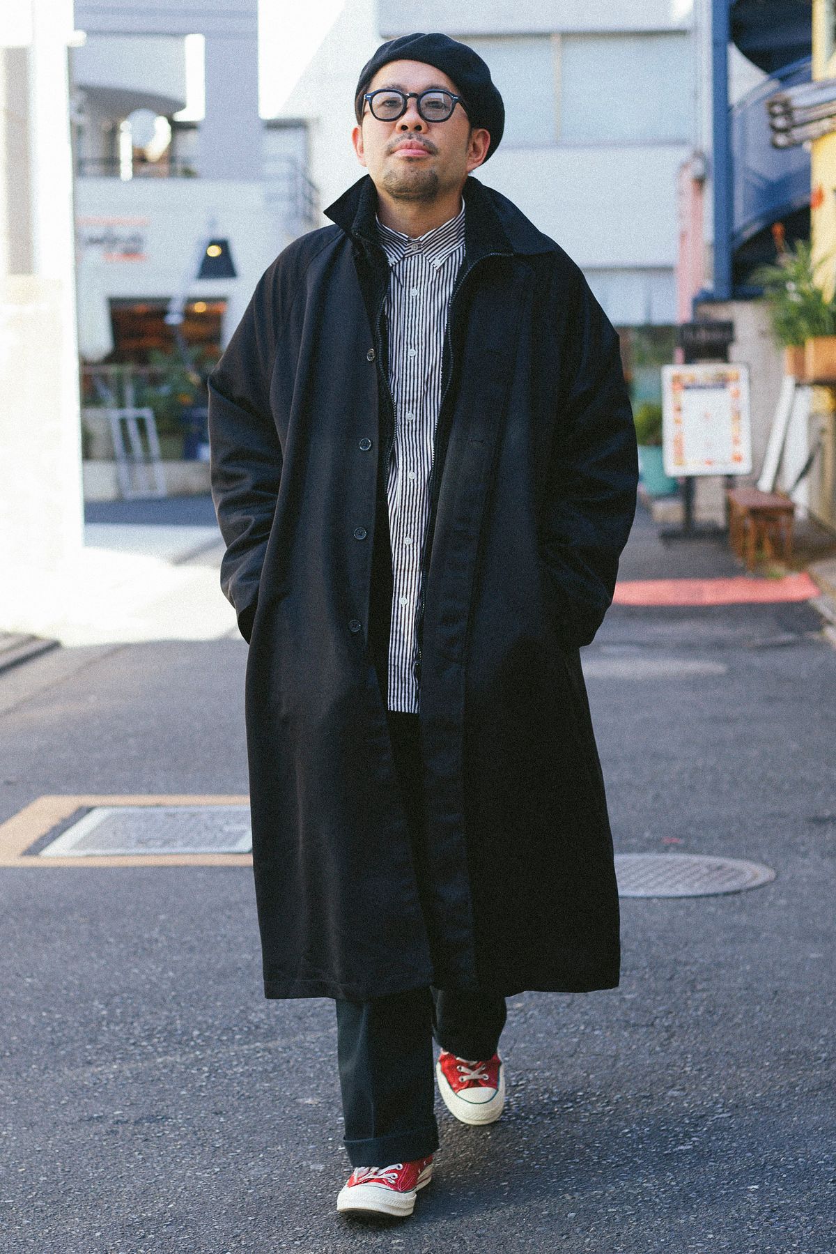 コート 古着  ジャケット ユニクロ  フリース ユニクロ  シャツ 不明  シューズ コンバース  帽子 古着  眼鏡 古着  バッグ 古着