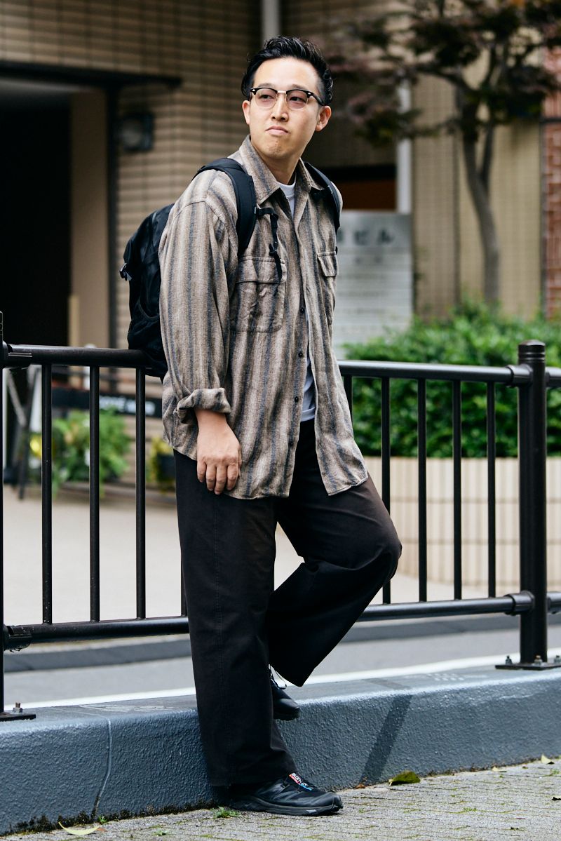 眼鏡 エイチフュージョン  シャツ カルバンクライン  Tシャツ ユニクロ  パンツ ユニクロ  バッグ ヘリーハンセン  腕時計 セイコー  シューズ サロモン