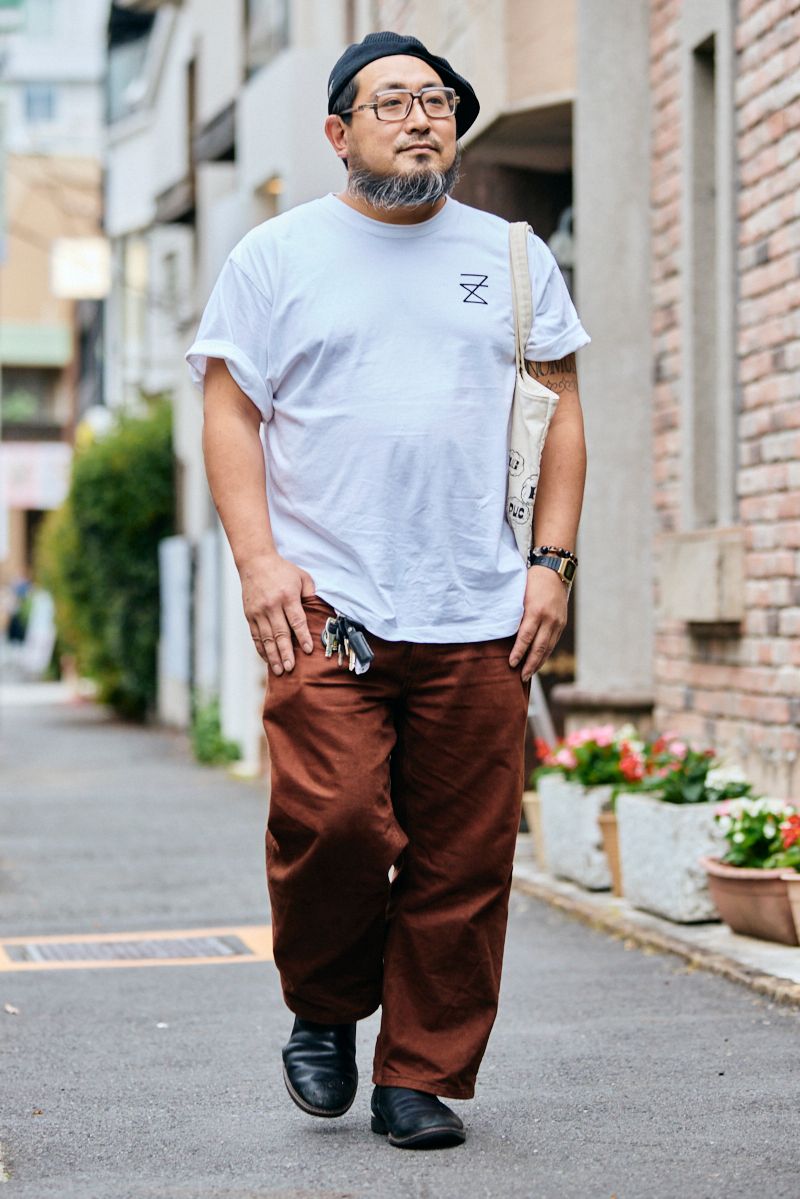 帽子 カンゴール  眼鏡 カザール  Tシャツ オリジナル（自作）  パンツ ジャーナルスタンダード  バッグ ユニクロ  腕時計 カシオ  シューズ クラークス