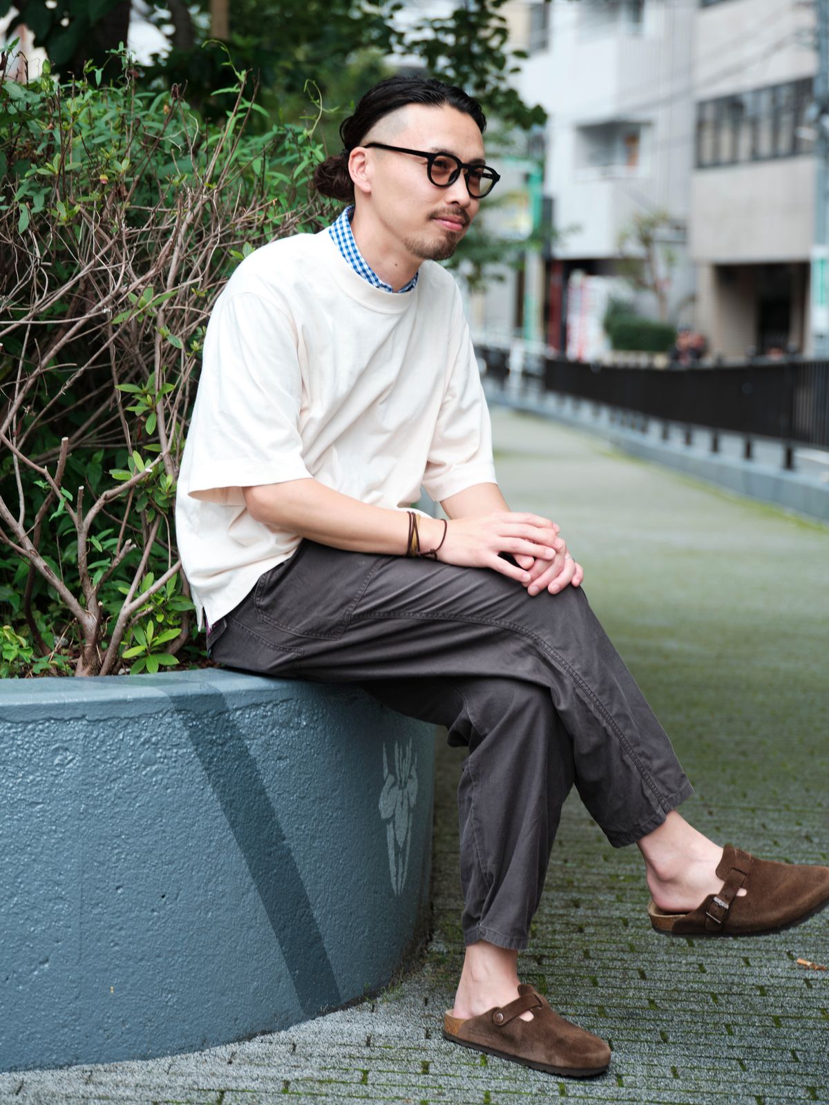 眼鏡 ゾフ  Tシャツ 不明  シャツ ビームス  腕時計 アップル  シューズ ビルケンシュトック