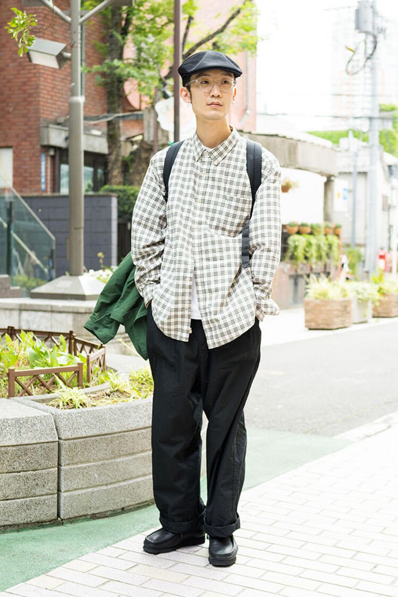 ベーシックなアメカジも、ハットとメガネで雰囲気増し増し 山本翔弥