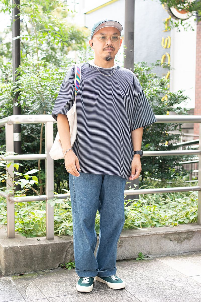 ルーズフィットな上下でも大人びて見せる、小物使いがお見事！ 井月一夫