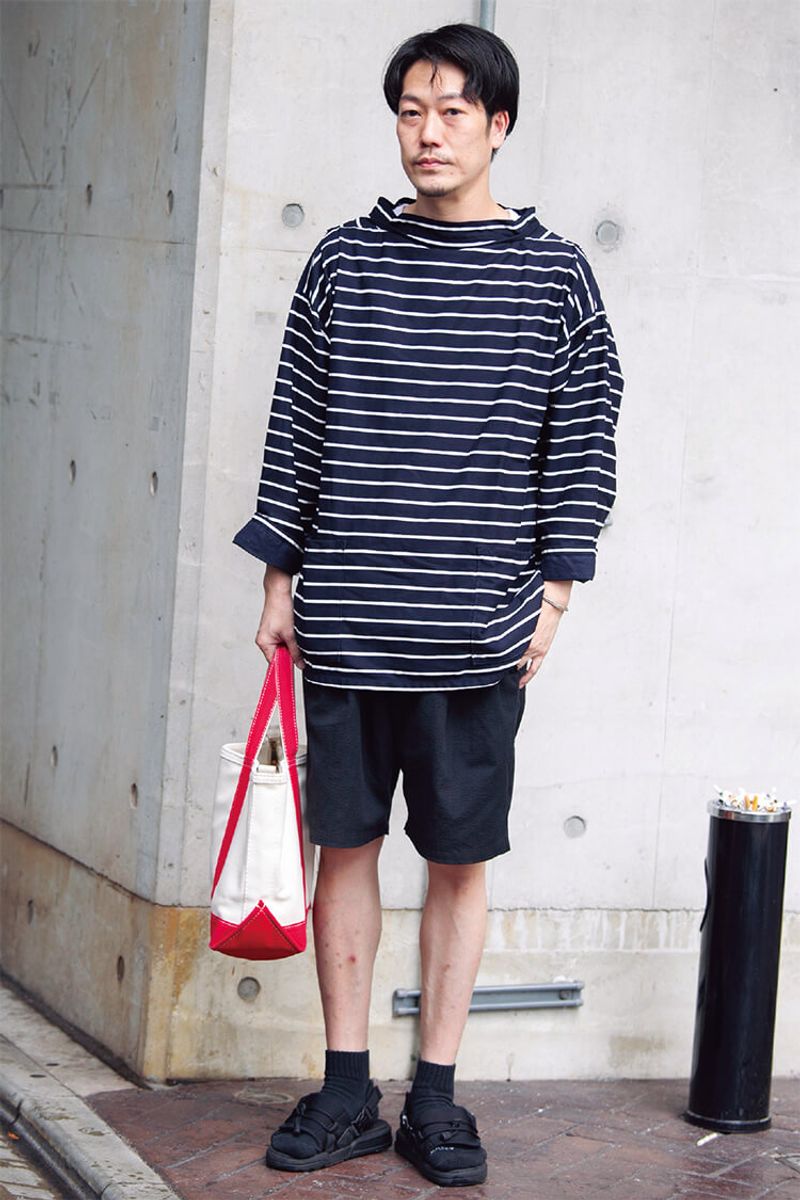 多くを習える丈感上級者現る。裾丈、袖丈、パンツ丈、全てにご注目を 盛川智文