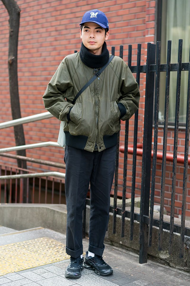 ジャストサイズがバランス良し。キャップのブルーも利いてるね 大塚 匠