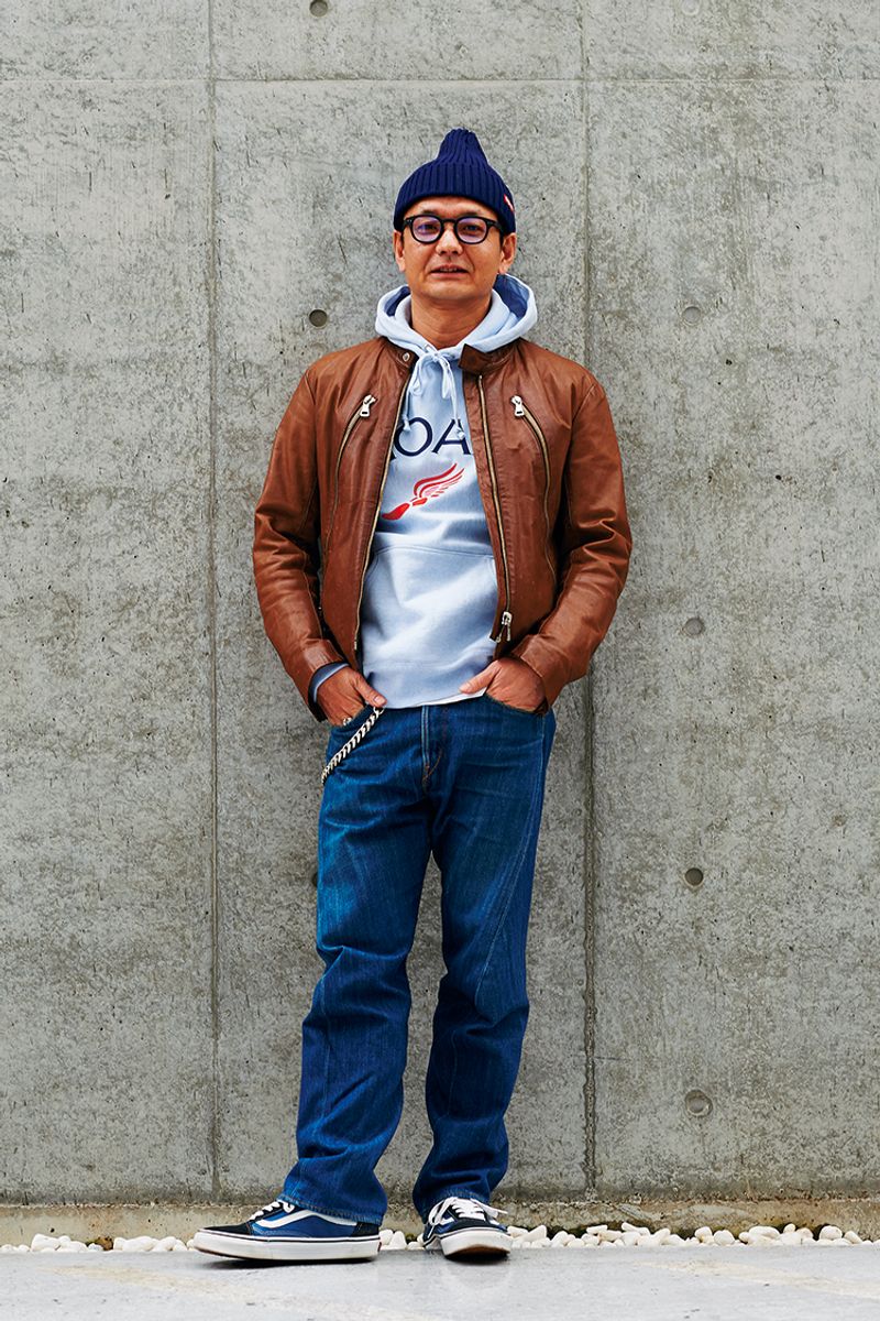 モードライクなレザーを、あえてラフにさらっと着る 藤井尚志