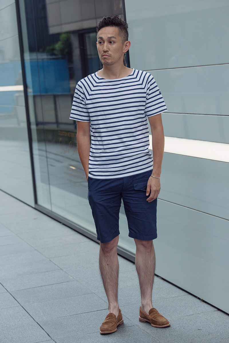 マリンスタイルを一層彩るのは、こだわりのスエードオールデン。 藤野龍哉