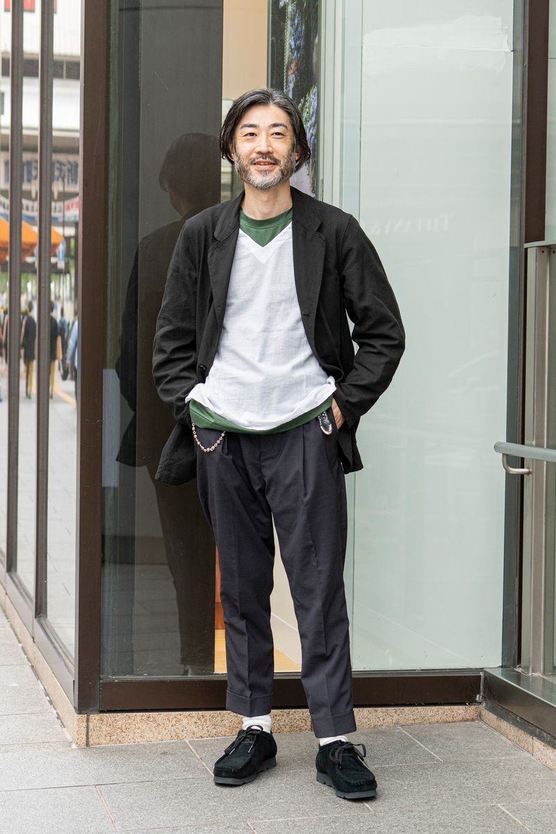 軍モノを使ったインナー２種のレイヤード使いでさりげない大人らしさ 佐藤 大