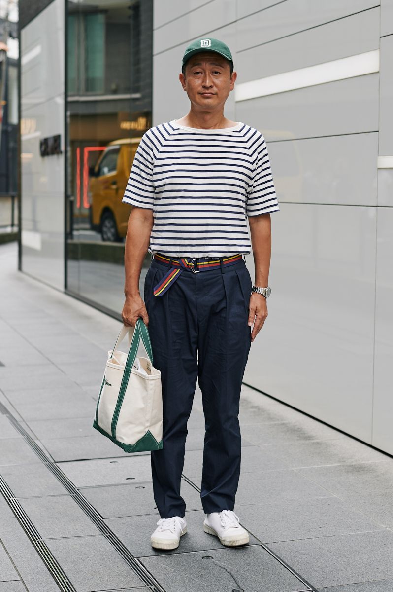 キャップとバッグ連動の差し色グリーン 後藤五月