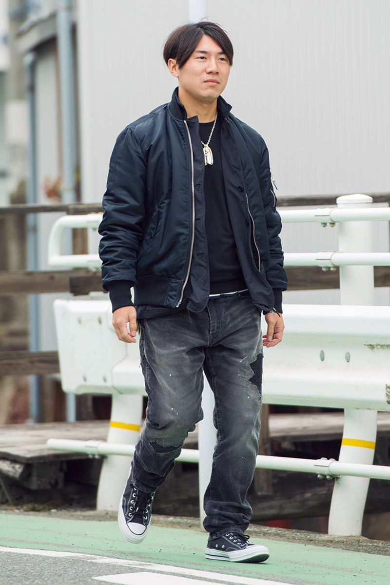MA-1×オーバーサイズデニムが醸し出す、裏原のニュアンス 森岡陽一郎