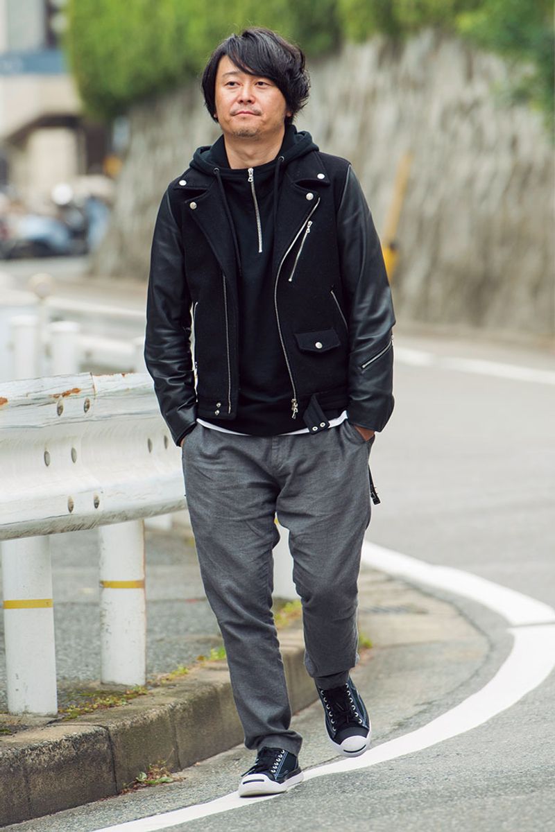 異素材コンビのライダーズに、遊びの効いた脇役をプラス。色味でまとめて 本岡範久