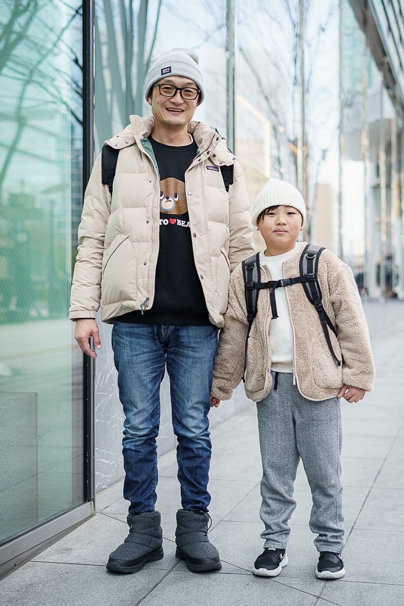 ミルクティーカラーのダウンが優しい雰囲気 杉本一貴