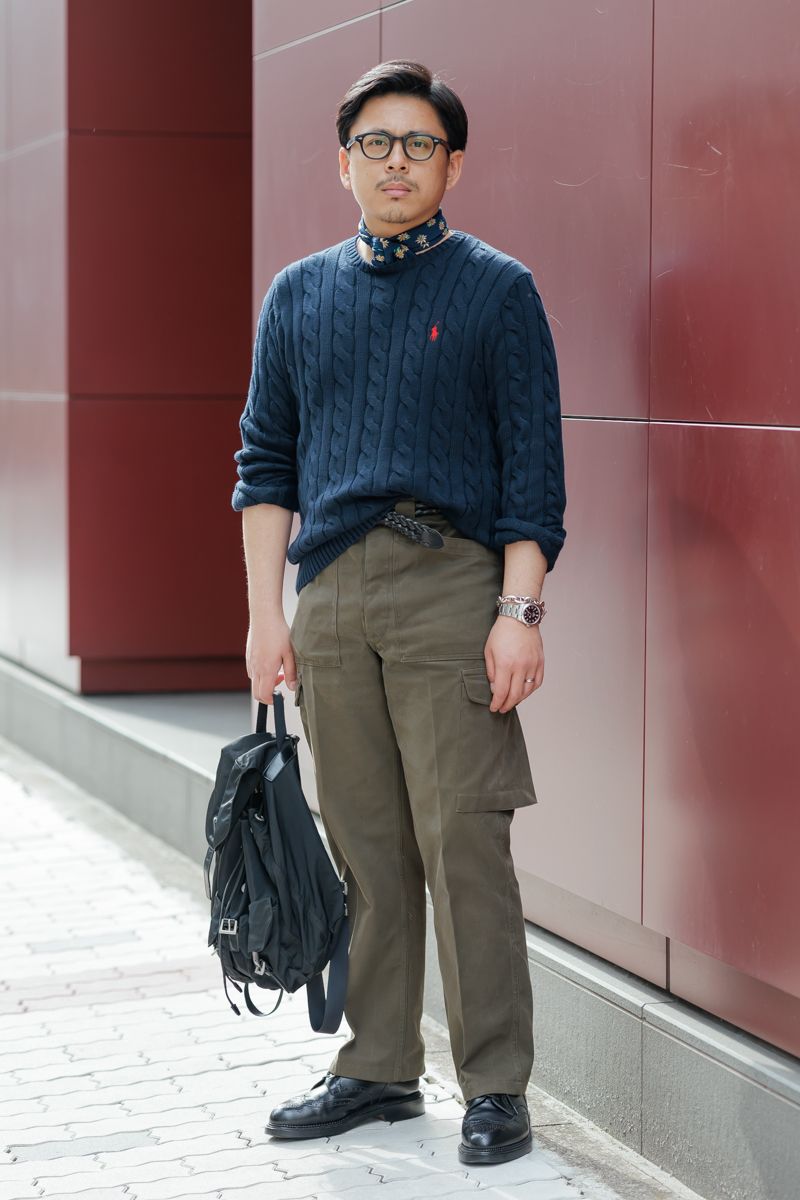 正統派スタイルにあえての軍パンが大人です 永田粋也