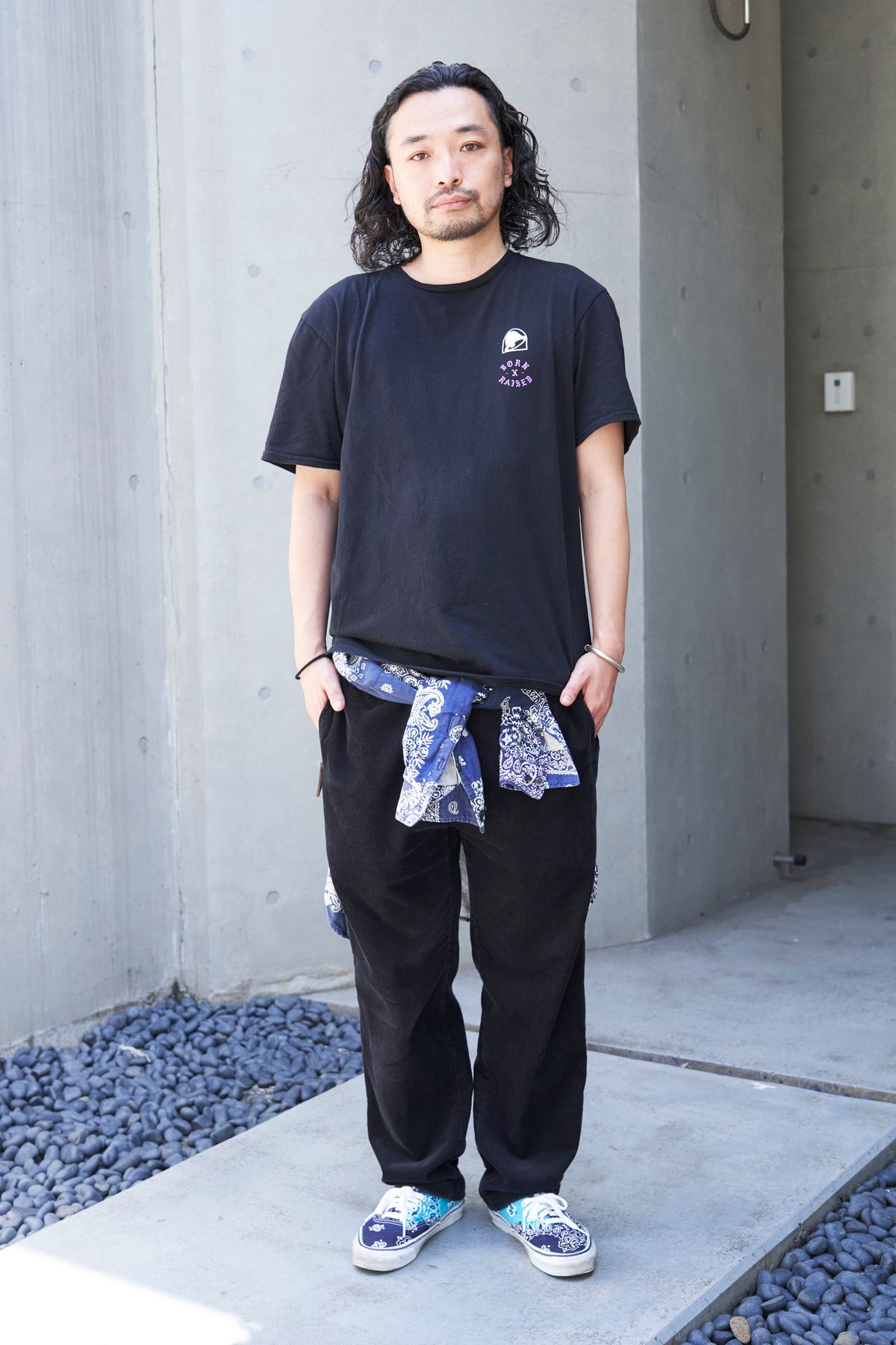 シャツ ロンハーマン  Tシャツ クラブスタボーン  パンツ 無印良品  シューズ ヴァンズ  ブレスレット ボッテガヴェネタ  リング ホーセンブース