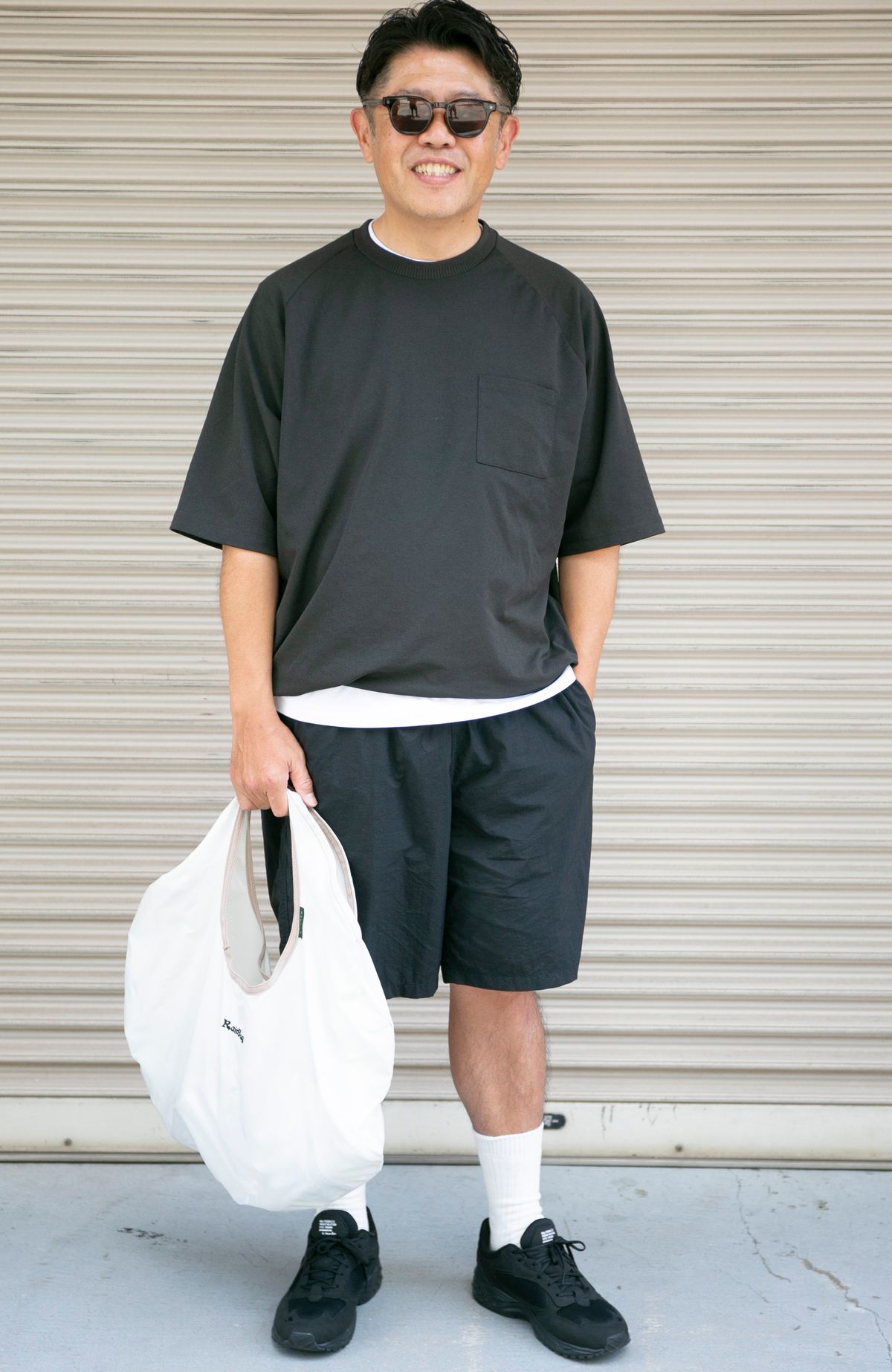 Tシャツ タフネス  カットソー 無印良品  パンツ ザノースフェイス  シューズ エイトテンス  眼鏡 ジンズ×スノーピーク  バッグ リエアバッグ