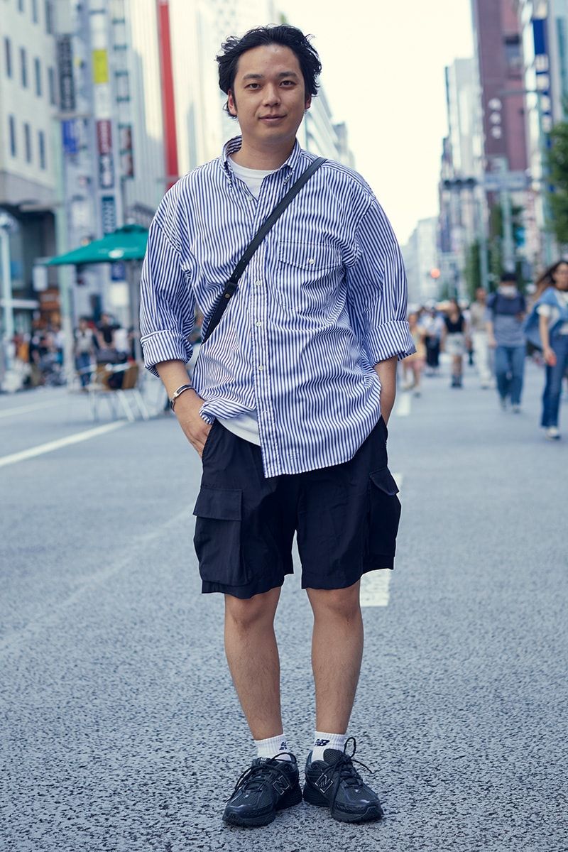 袖まくりでキレイめシャツを着崩したブルートーンスタイル 山中将史