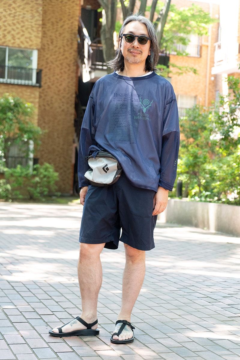 「ネイビー×ブラック」コーデをメッシュシャツで涼しげに TAKA