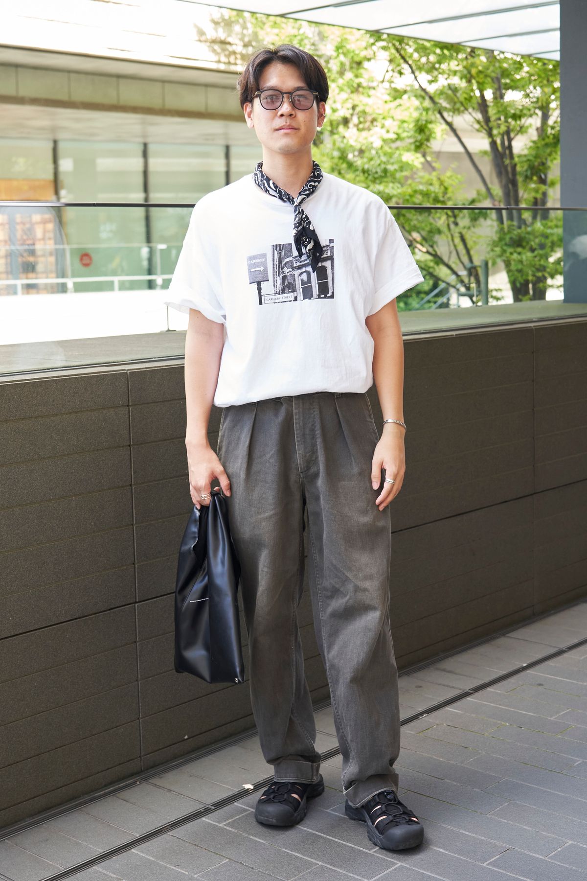 Tシャツ 古着  パンツ マーガレットハウエル  シューズ キーン  眼鏡 ゾフ  バッグ メゾンマルジェラ  スカーフ 古着  ブレスレット コーチ  リング グッチ