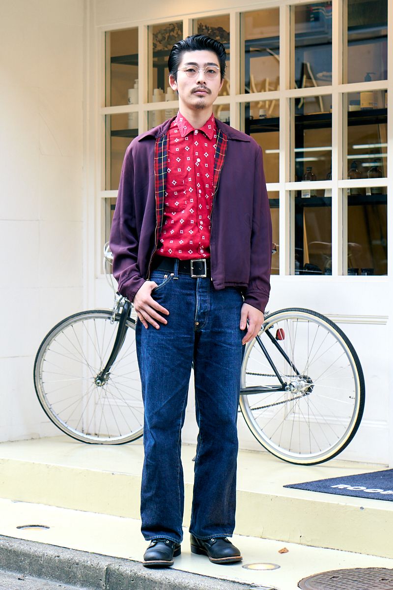 色気漂う赤と紫。チェックの裏地で馴染ませる 渡辺晴大