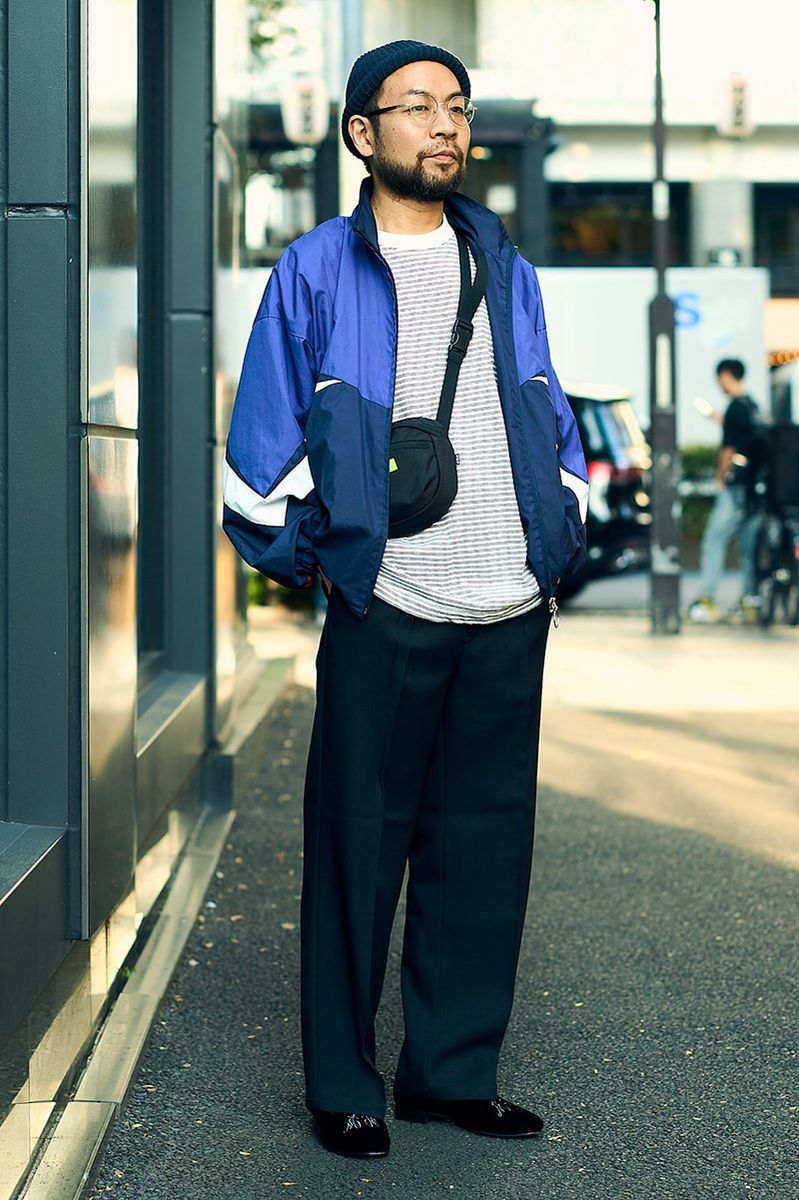 古着のシャカシャカアウターをパンツとシューズでキレイめ 阿部