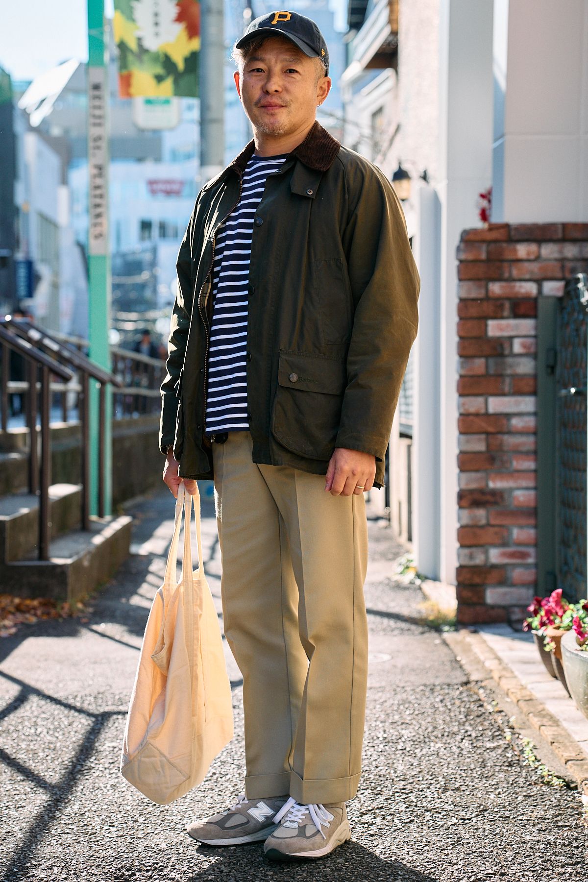 コート バブアー  シャツ セントジェームス  パンツ ディッキーズ  シューズ ニューバランス  帽子 フォーティーセブン  バッグ エルエルビーン  腕時計 アップル  ピアス ノーブランド  ブレスレット ヴィンテージ  リング エルメス