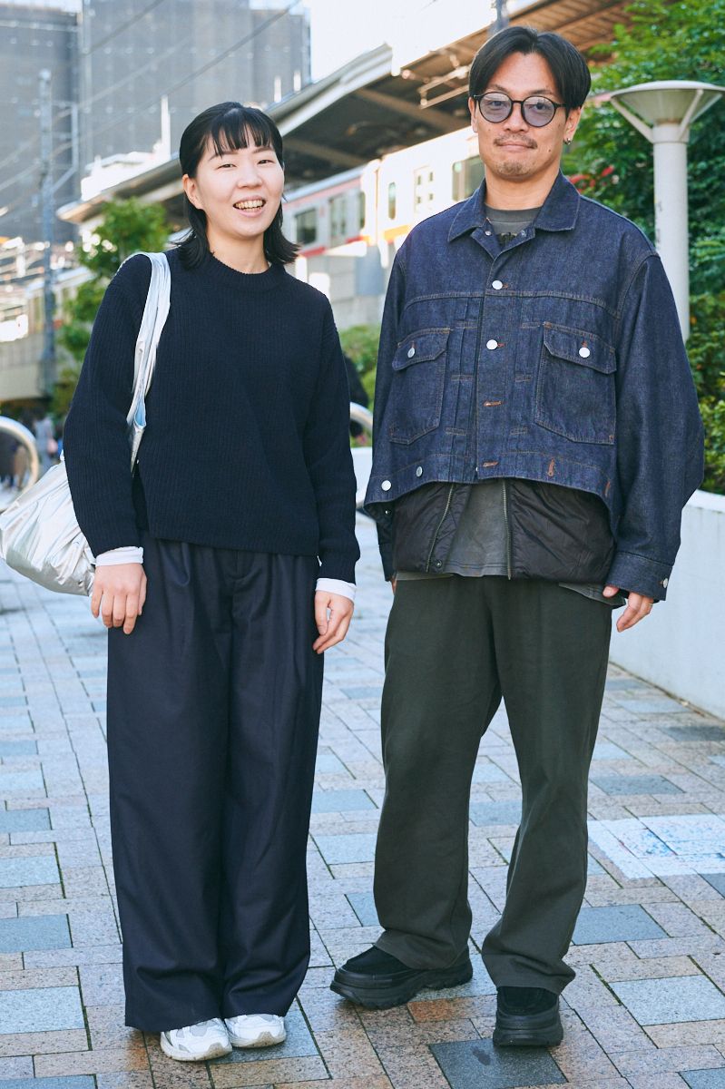 Gジャン＝ビューティフルピープル　インナーダウン＝タイオン　パンツ＝ウィムジック　シューズ＝コンバース　眼鏡＝ゾフ　腕時計＝グッチ　ピアス＝メゾンマルジェラ